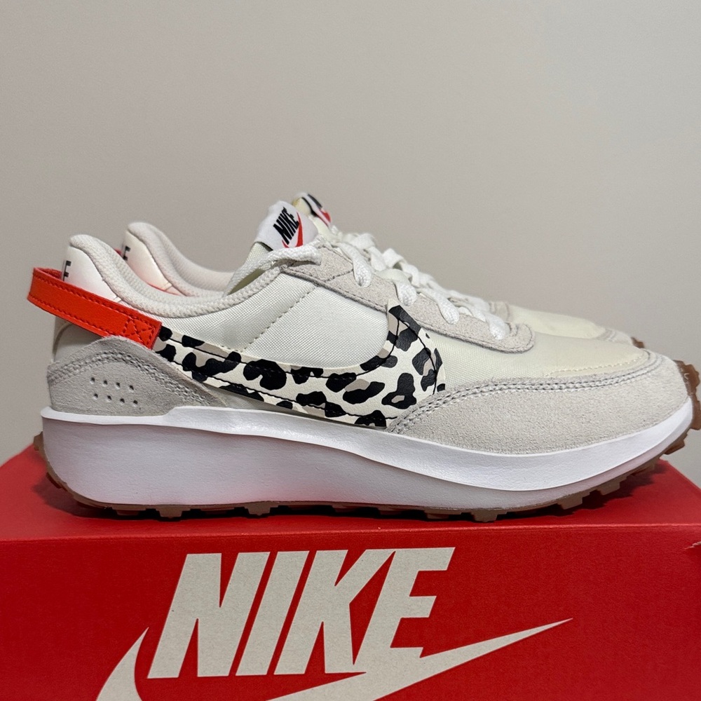 Nike Women's Cream/Off White and Orange Leopard Sneakers